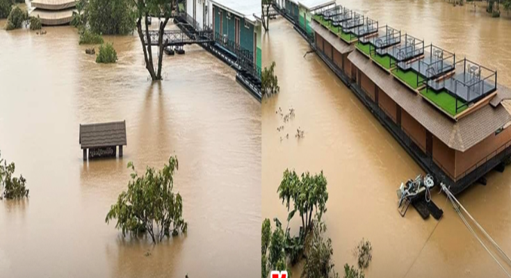 เปิดภาพน้ำท่วมรีสอร์ท บ้านพักในพื้นที่อำเภอไทรโยค